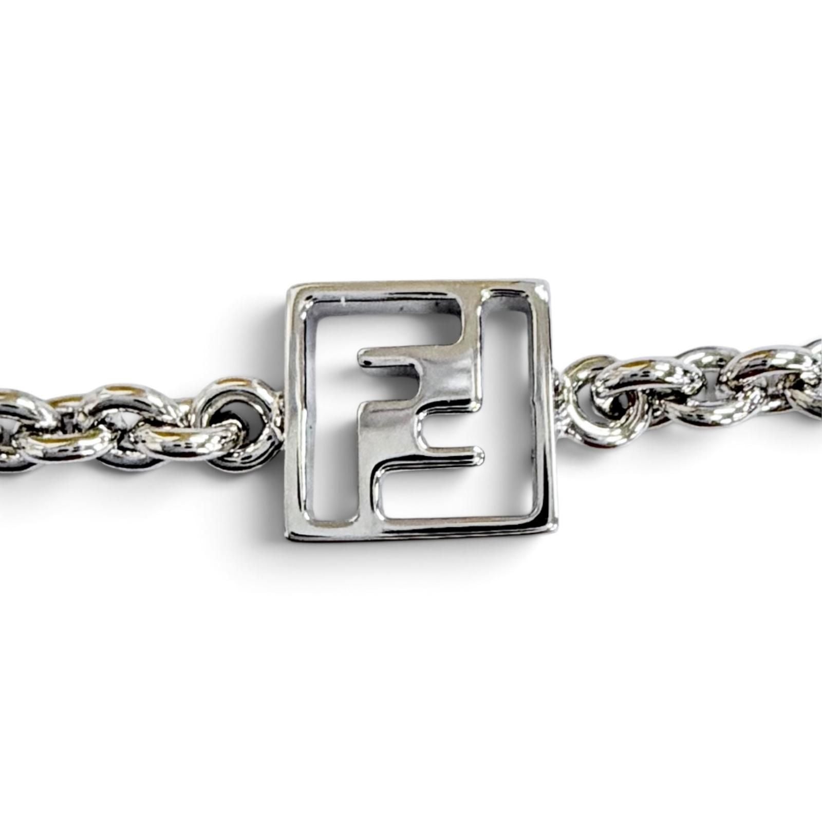 Fendi Forever FF Logo Crystal Chain Bracelet Silver — view 5