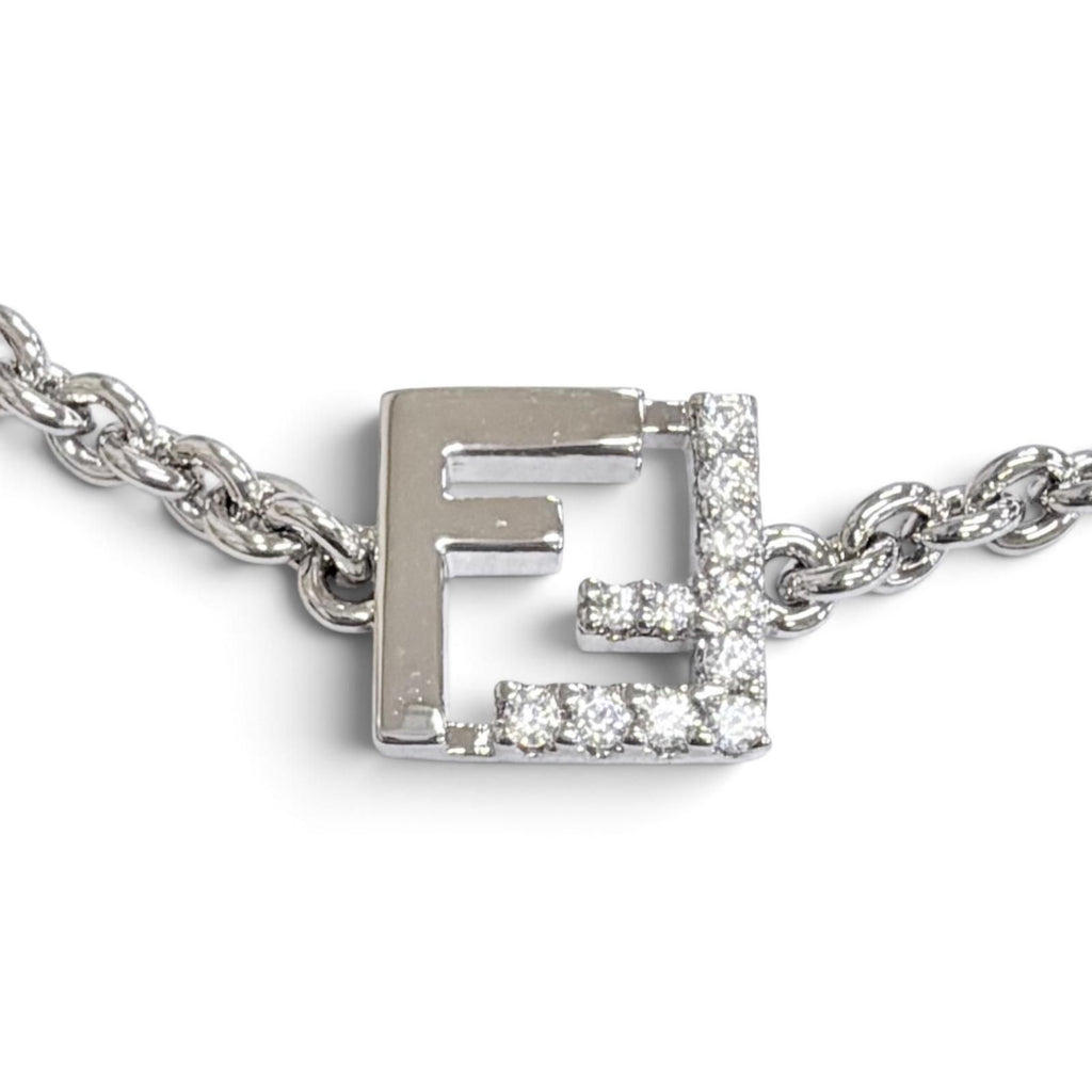 Fendi Forever FF Logo Crystal Chain Bracelet Silver — view 4