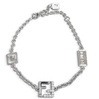 Fendi Forever FF Logo Crystal Chain Bracelet Silver