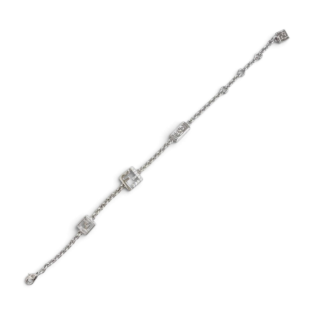 Fendi Forever FF Logo Crystal Chain Bracelet Silver — view 3