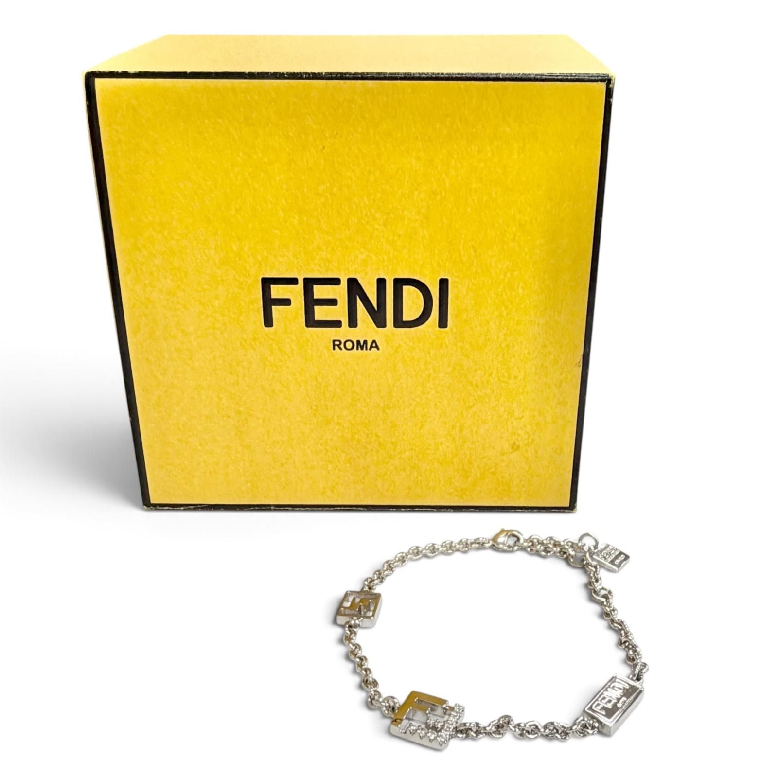 Fendi Forever FF Logo Crystal Chain Bracelet Silver — view 2