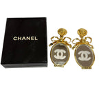 Chanel Vintage Metal CC Logo Ribbon Mirror Earrings Gold — view 2