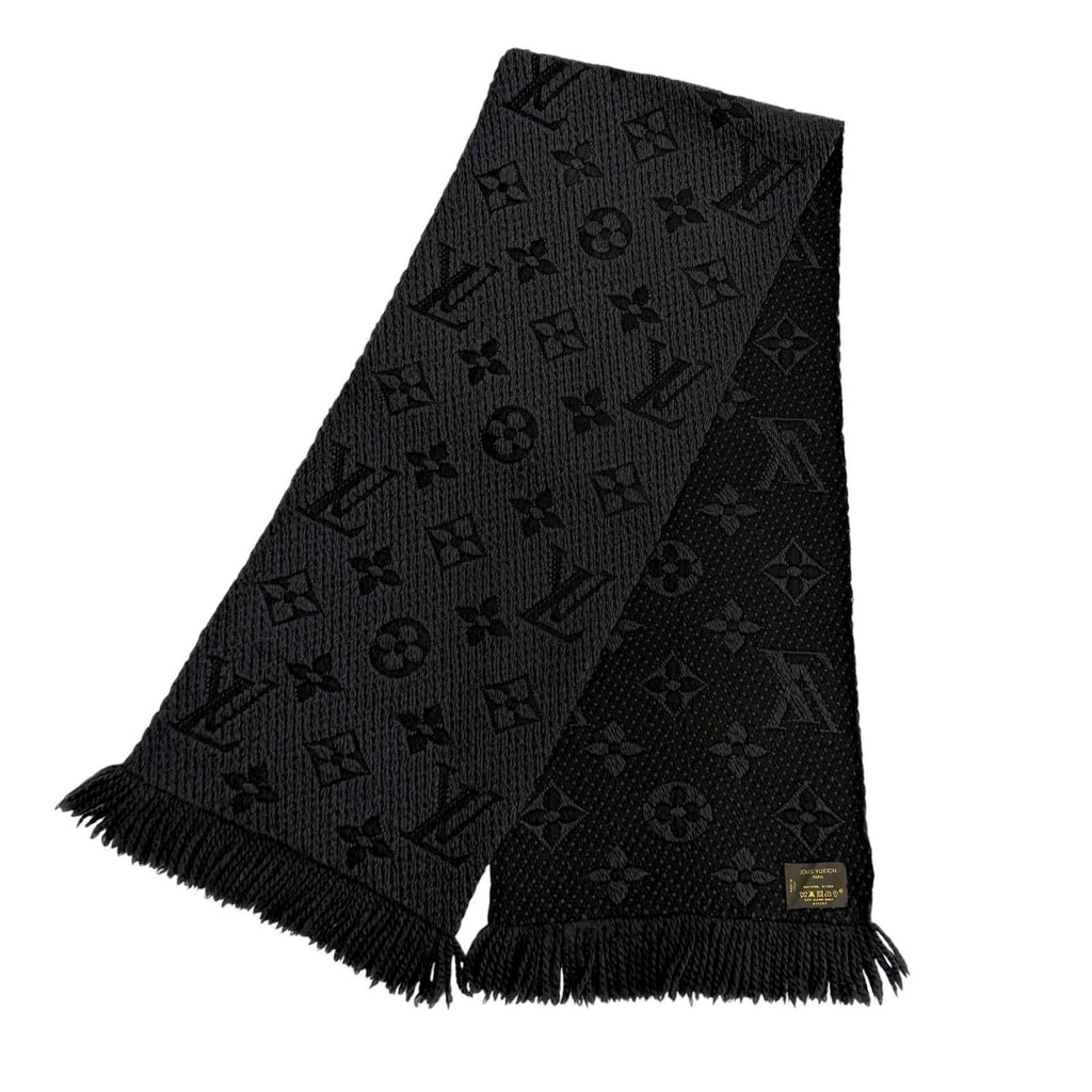 Louis Vuitton Logomania Scarf Wool Silk Blend Monogram Fringe Black — view 3