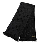 Louis Vuitton Logomania Scarf Wool Silk Blend Monogram Fringe Black — view 3