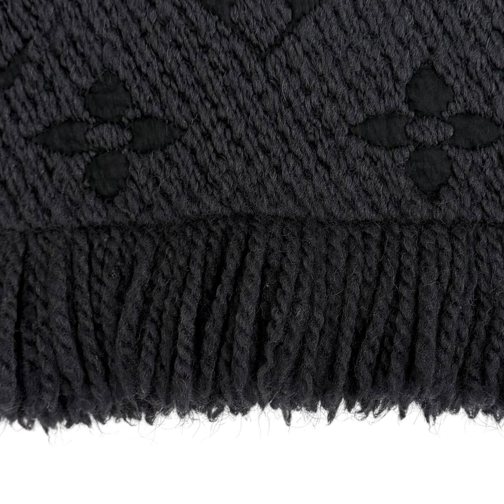 Louis Vuitton Logomania Scarf Wool Silk Blend Monogram Fringe Black — view 5