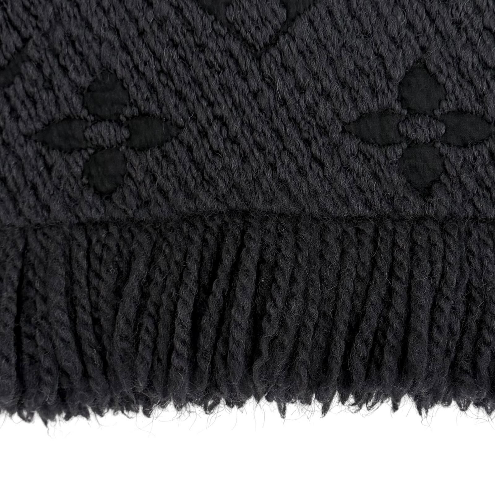 Louis Vuitton Logomania Scarf Wool Silk Blend Monogram Fringe Black — view 5