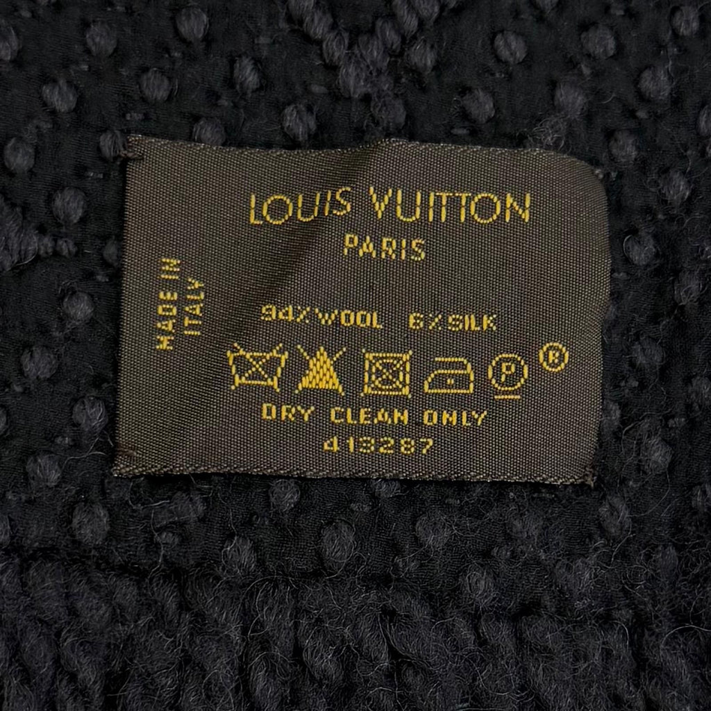 Louis Vuitton Logomania Scarf Wool Silk Blend Monogram Fringe Black — view 6