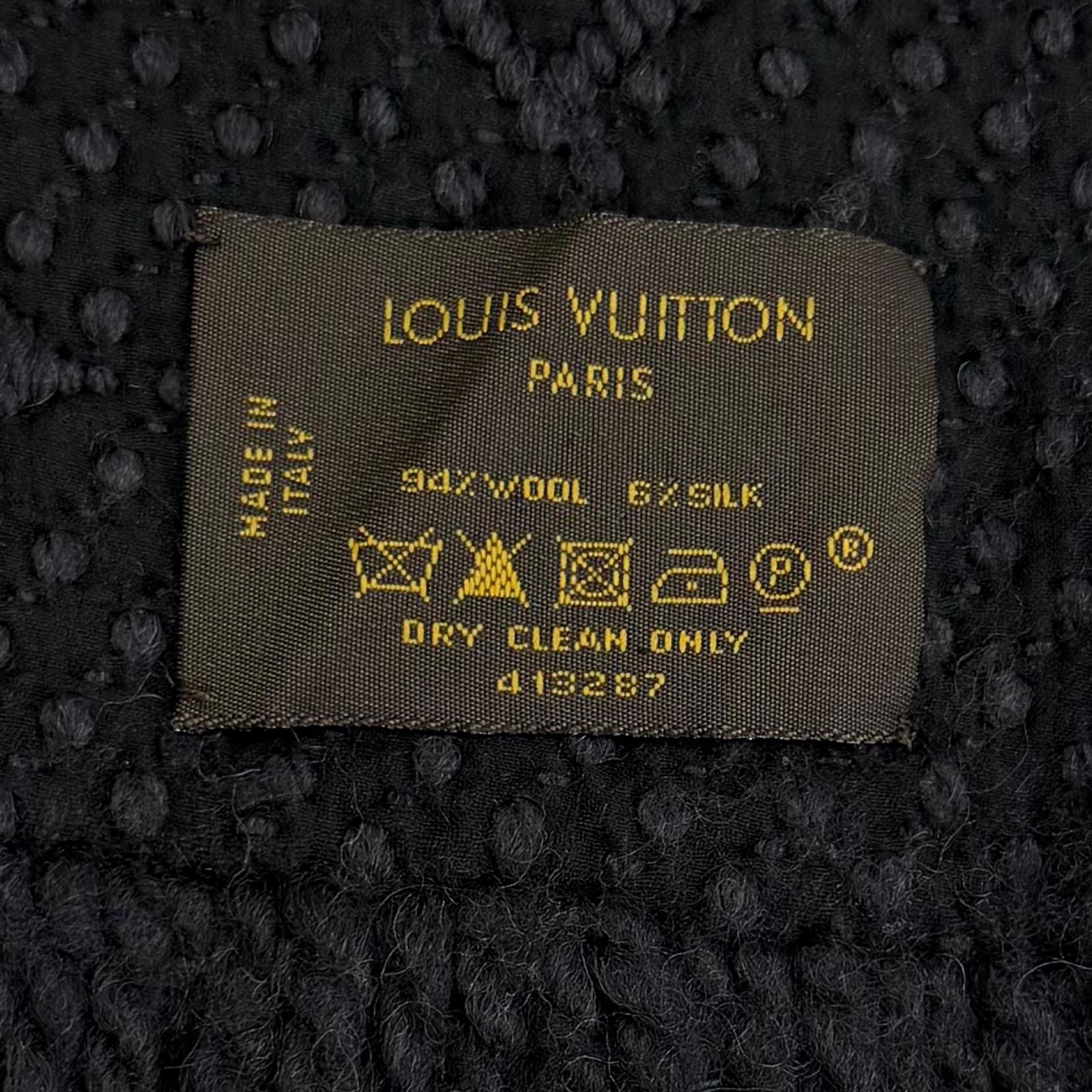 Louis Vuitton Logomania Scarf Wool Silk Blend Monogram Fringe Black — view 6