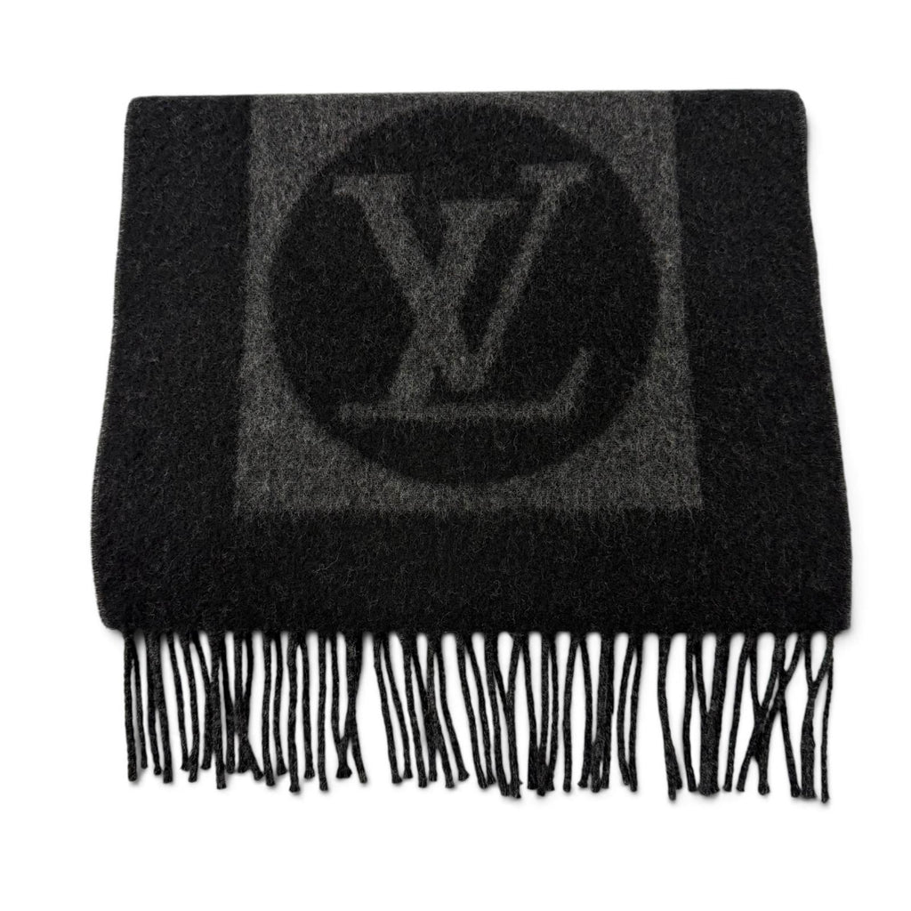 Louis Vuitton Echarpe Cardiff Wool Cashmere Fringe Scarf Black