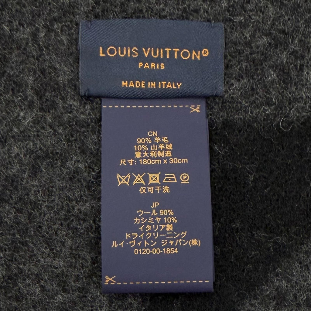 Louis Vuitton Echarpe Cardiff Wool Cashmere Fringe Scarf Black — view 6