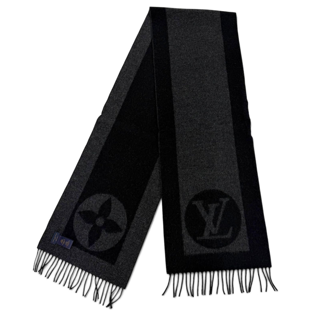 Louis Vuitton Echarpe Cardiff Wool Cashmere Fringe Scarf Black — view 3