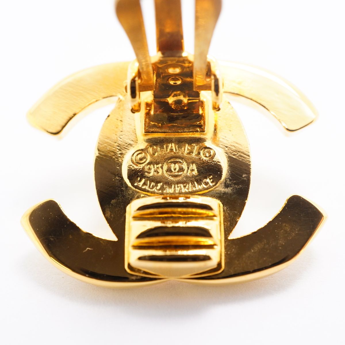 Chanel Earrings Vintage CC Logo Turnlock Gold Plated — view 4