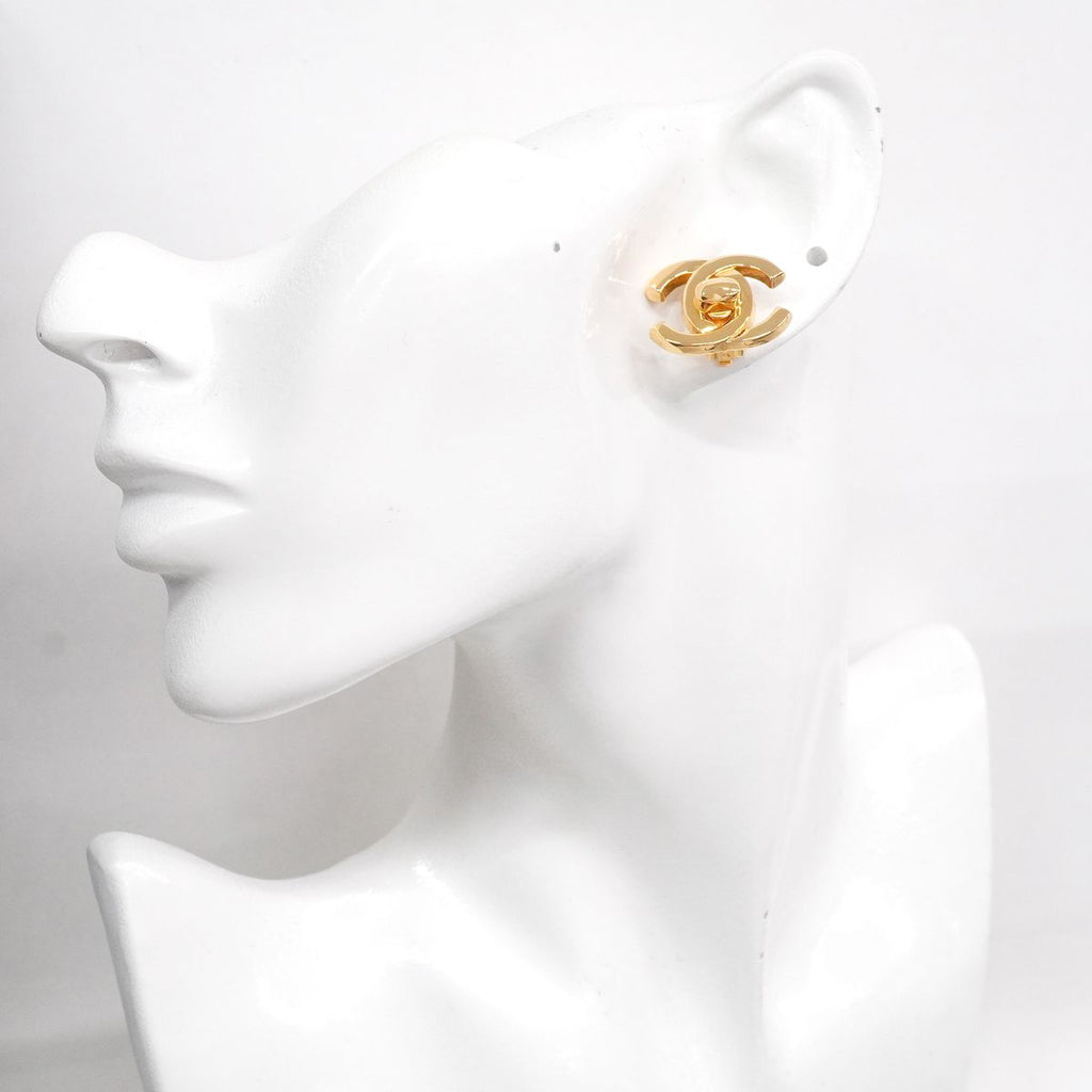 Chanel Earrings Vintage CC Logo Turnlock Gold Plated — view 5