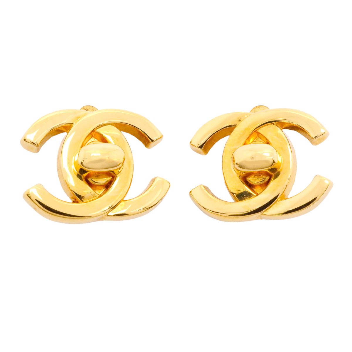 Chanel Earrings Vintage CC Logo Turnlock Gold Plated