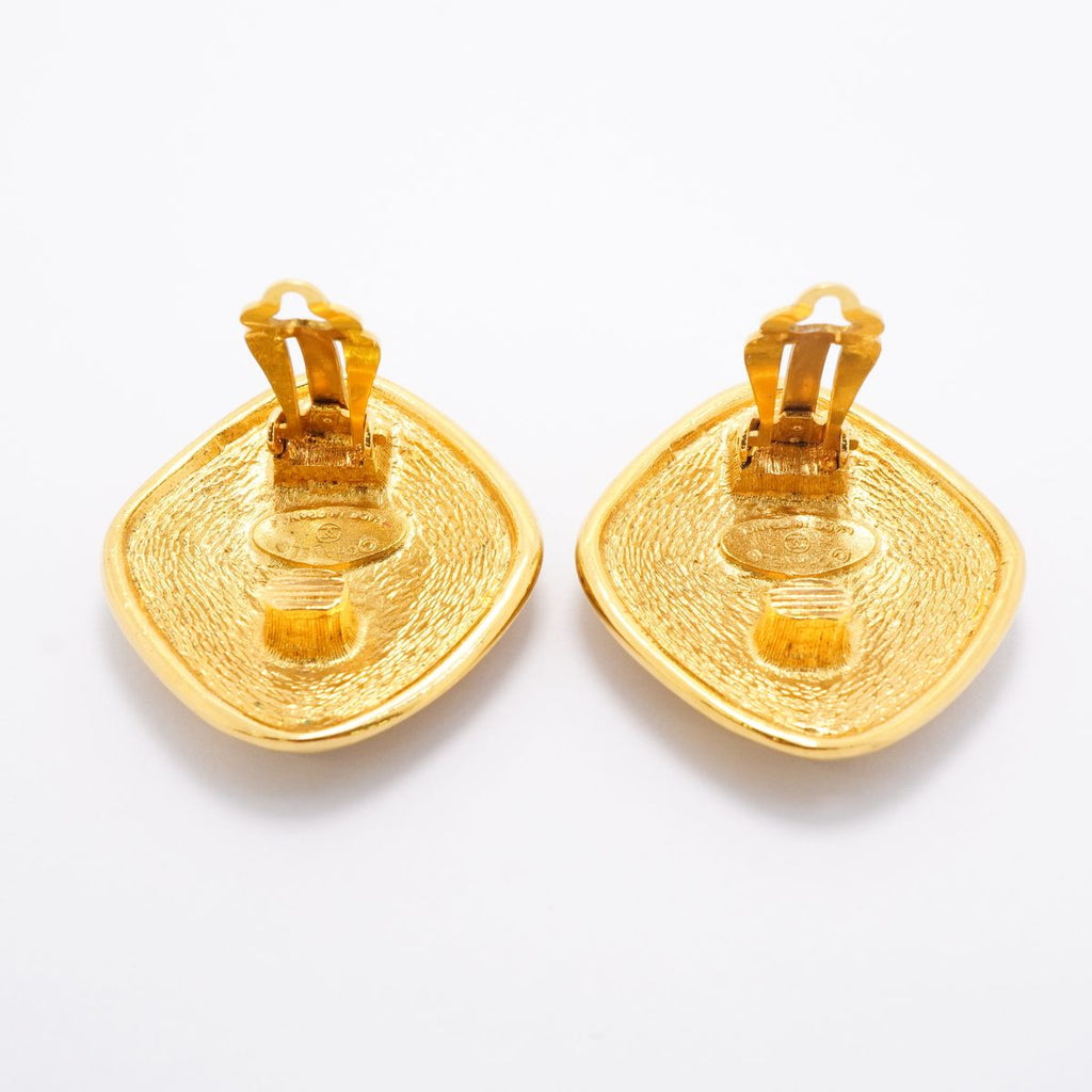 Chanel Earrings Vintage CC Logo Diamond Shape Gold Plated — view 8