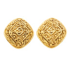 Chanel Earrings Vintage CC Logo Diamond Shape Gold Plated