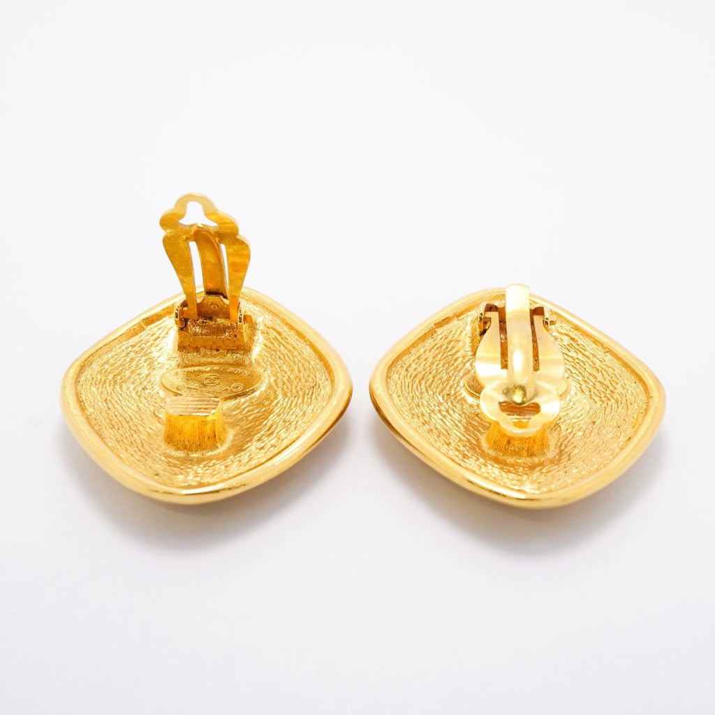 Chanel Earrings Vintage CC Logo Diamond Shape Gold Plated — view 3