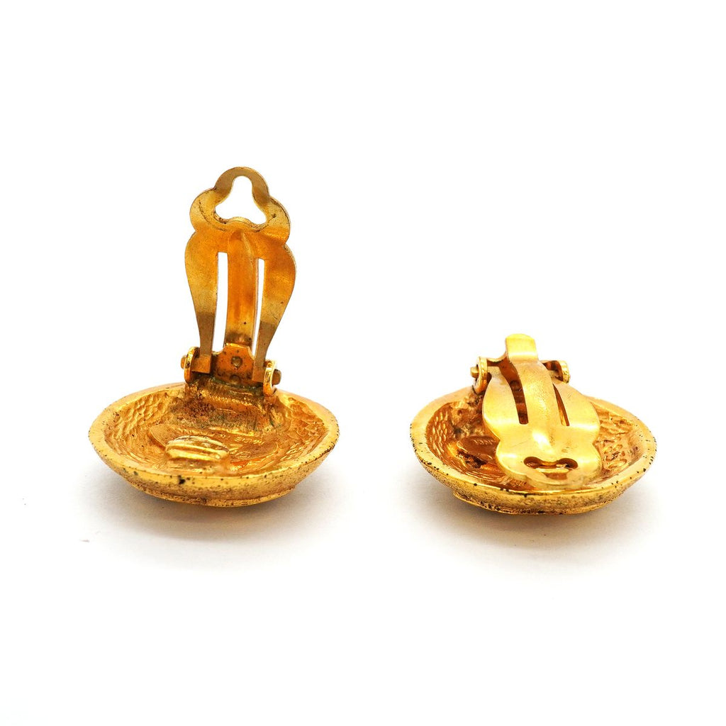 Chanel Earrings Vintage CC Logo Round Circle Gold Plated — view 3