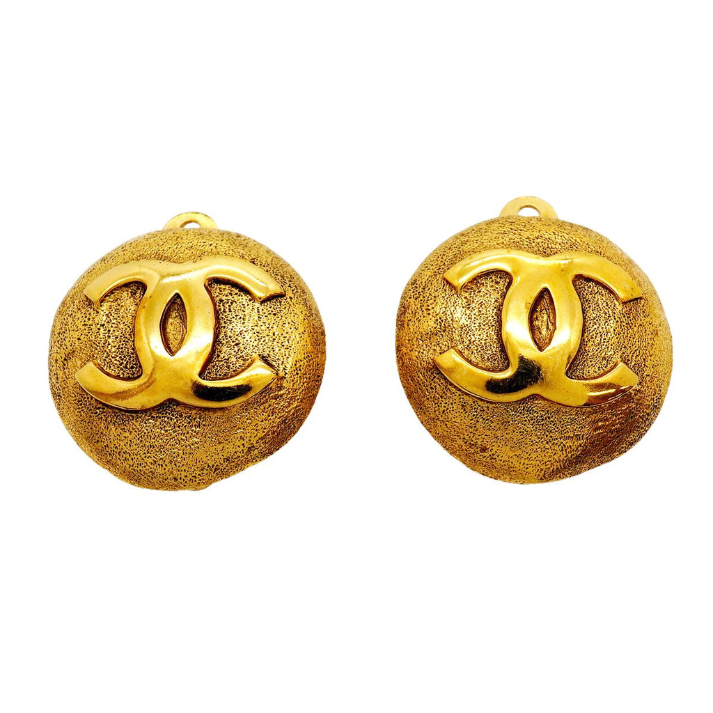 Chanel Earrings Vintage CC Logo Round Circle Gold Plated