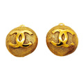 Chanel Earrings Vintage CC Logo Round Circle Gold Plated