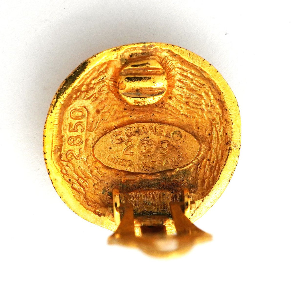 Chanel Earrings Vintage CC Logo Round Circle Gold Plated — view 4