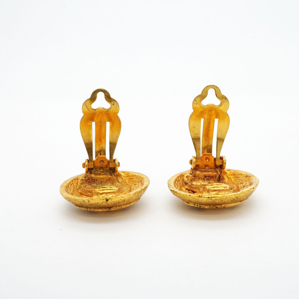 Chanel Earrings Vintage CC Logo Round Circle Gold Plated — view 6