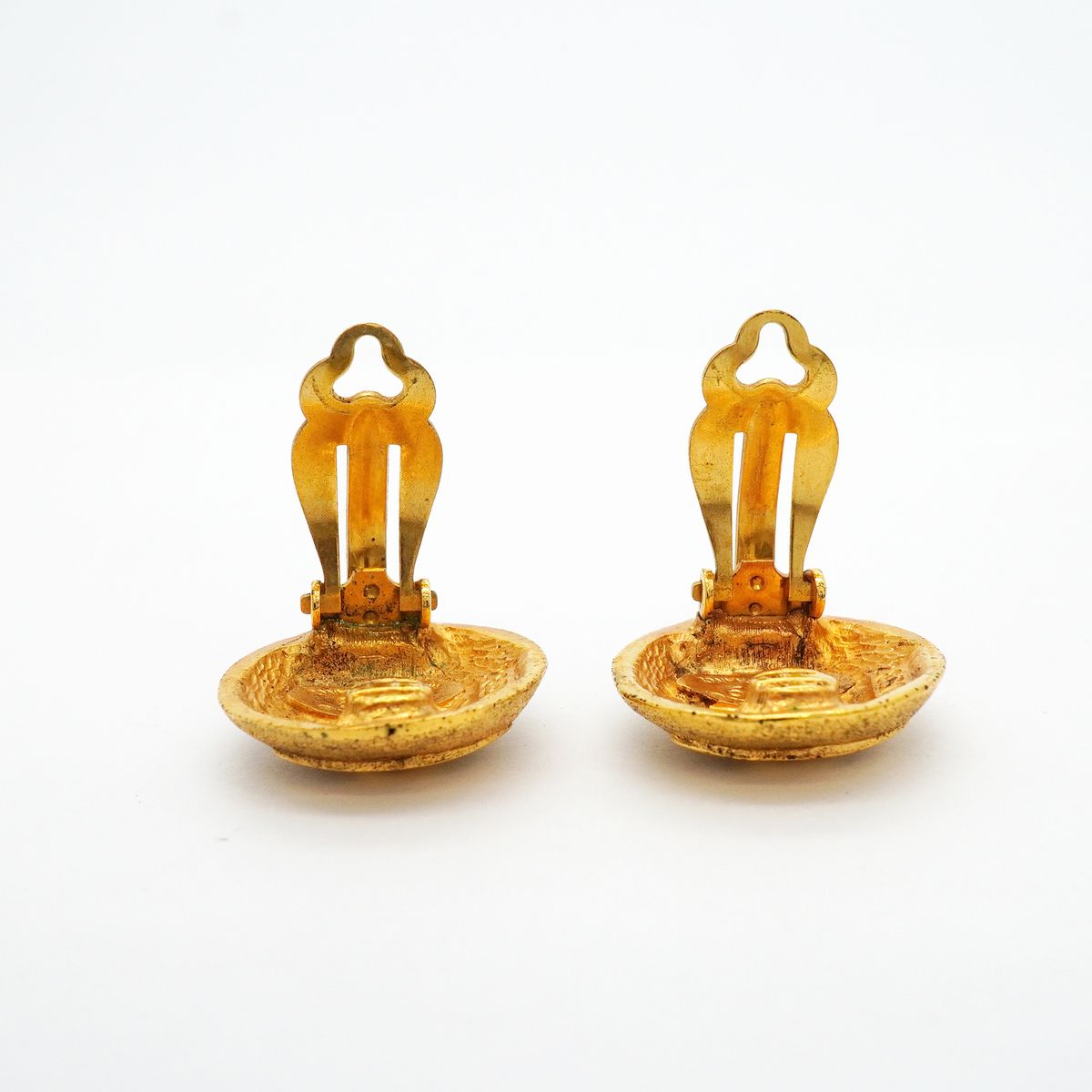 Chanel Earrings Vintage CC Logo Round Circle Gold Plated — view 6
