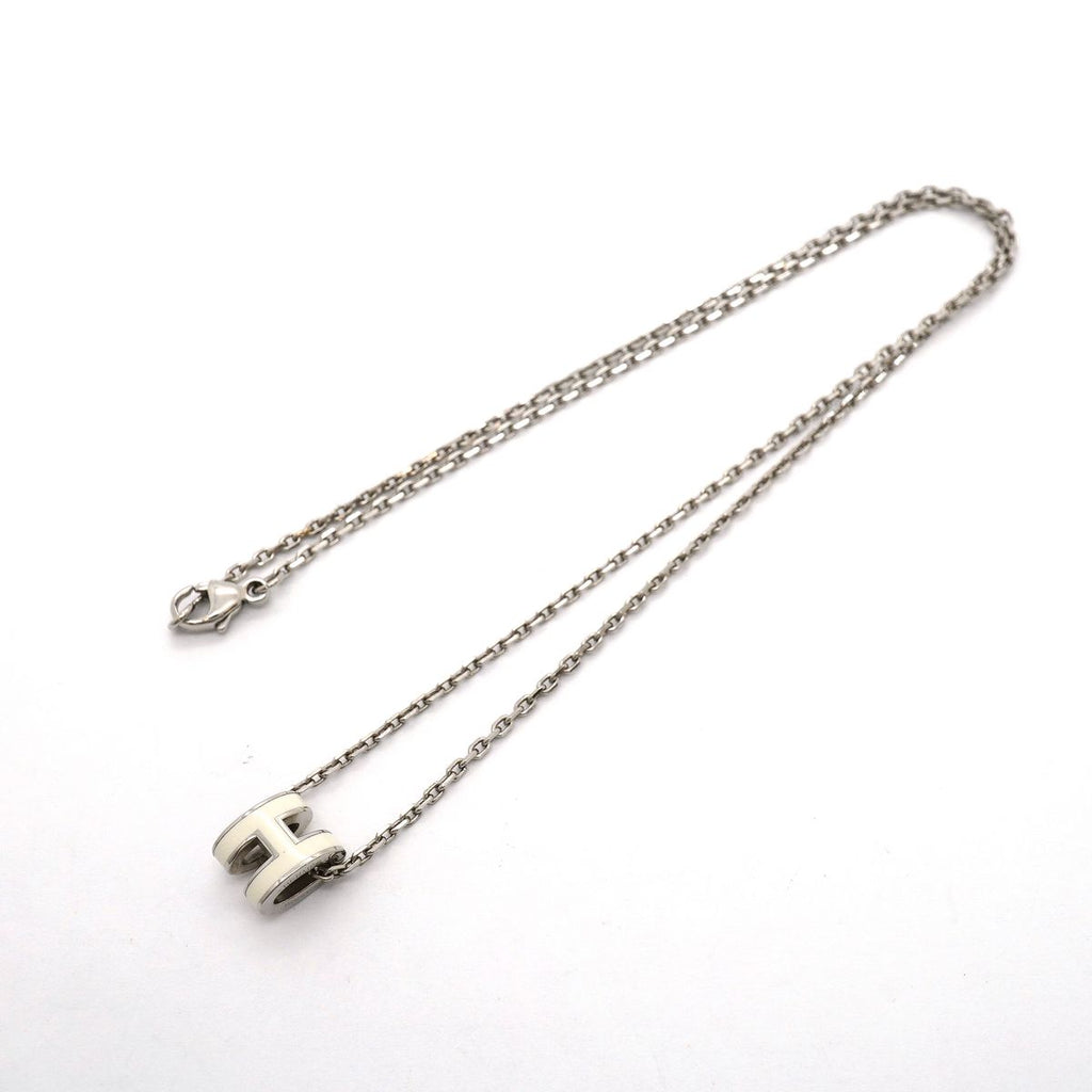 Hermes Necklace Mini Pop H Metal Silver White — view 3