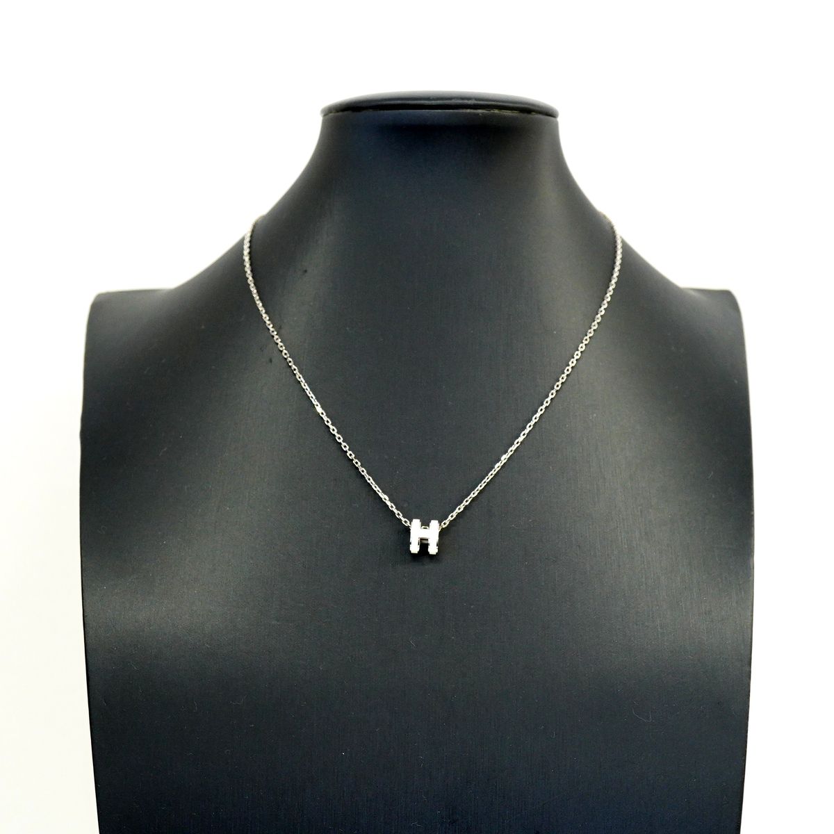 Hermes Necklace Mini Pop H Metal Silver White — view 7