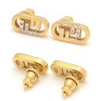 Fendi O'lock Earrings White Crystal Gold Polished Metal Stud — view 2
