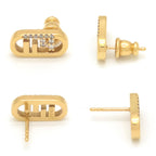 Fendi O'lock Earrings White Crystal Gold Polished Metal Stud — view 3