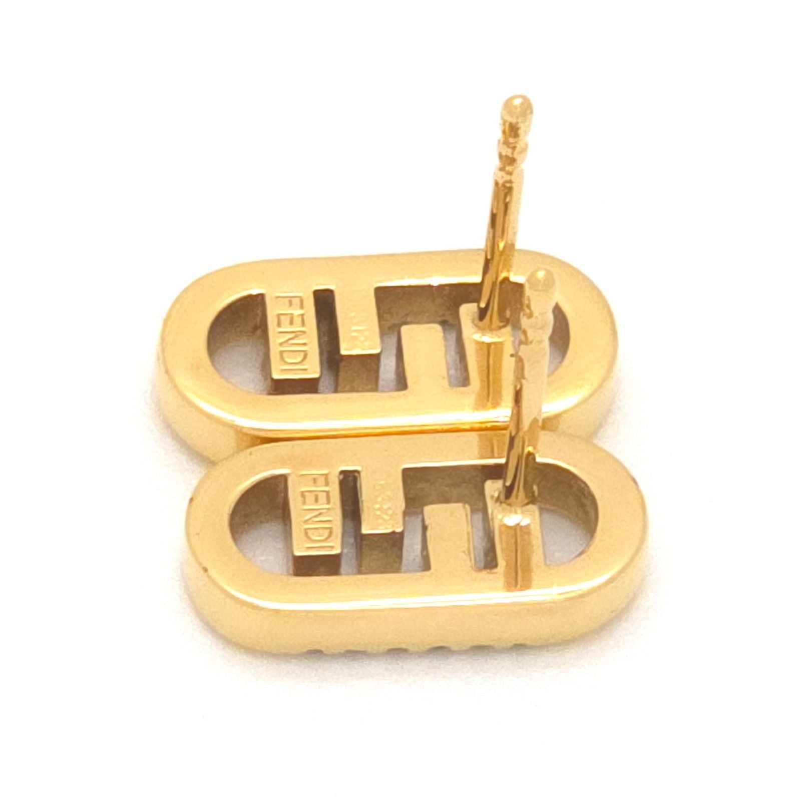 Fendi O'lock Earrings White Crystal Gold Polished Metal Stud — view 5