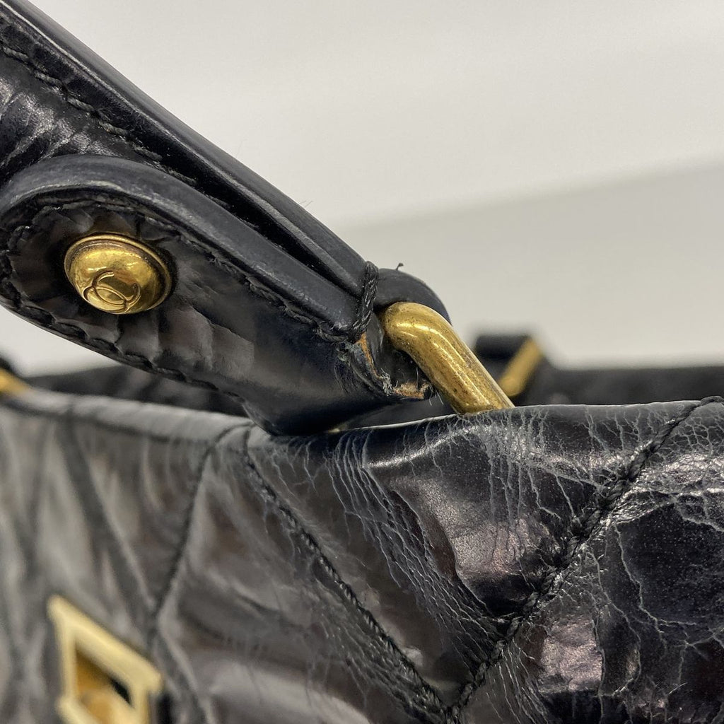 Chanel Tote Bag 2.55 Quilted Vintage Calfskin Black Gold Silver 2-Way — view 8