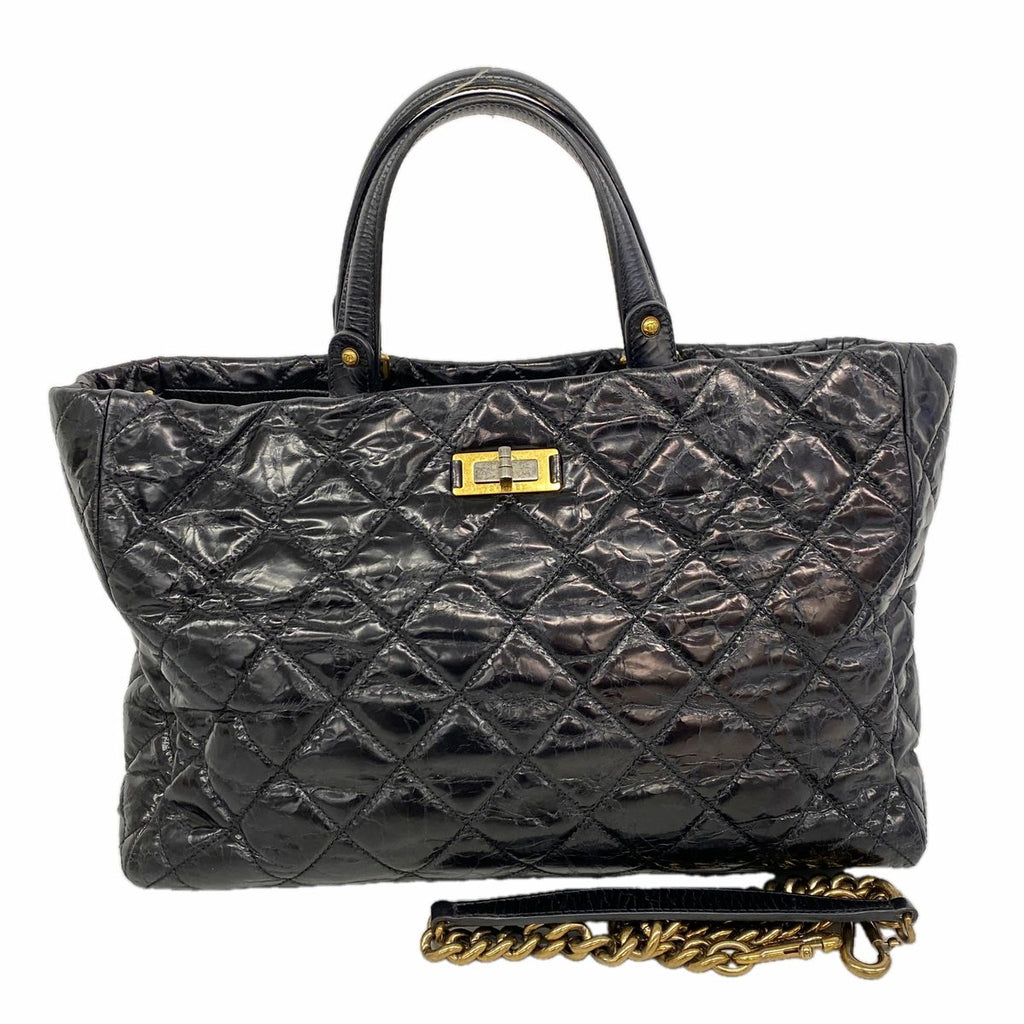 Chanel Tote Bag 2.55 Quilted Vintage Calfskin Black Gold Silver 2-Way