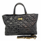 Chanel Tote Bag 2.55 Quilted Vintage Calfskin Black Gold Silver 2-Way