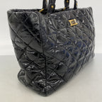 Chanel Tote Bag 2.55 Quilted Vintage Calfskin Black Gold Silver 2-Way — view 2