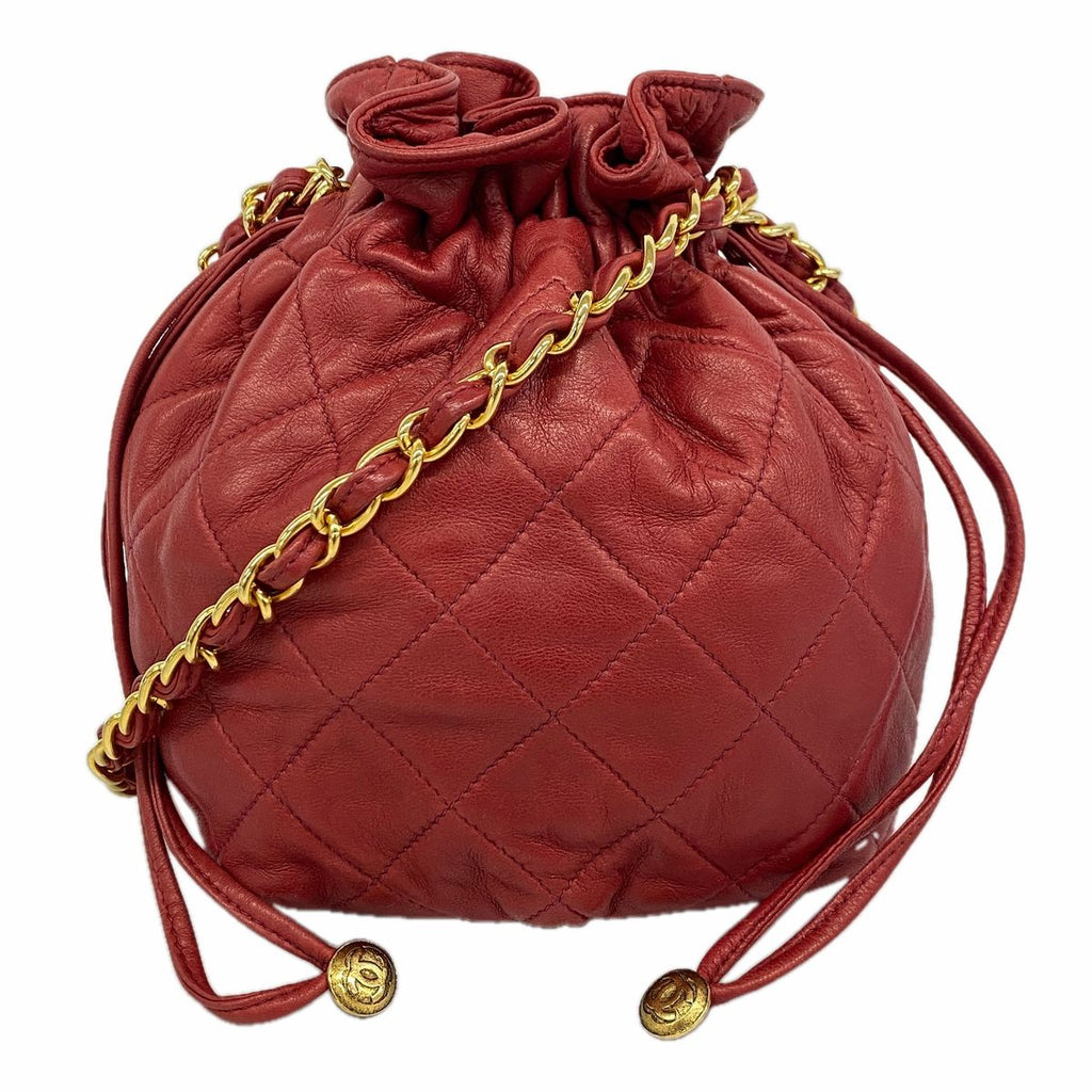 Chanel Shoulder Bag Quilted Lambskin Red Gold