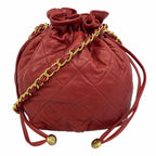 Chanel Shoulder Bag Quilted Lambskin Red Gold