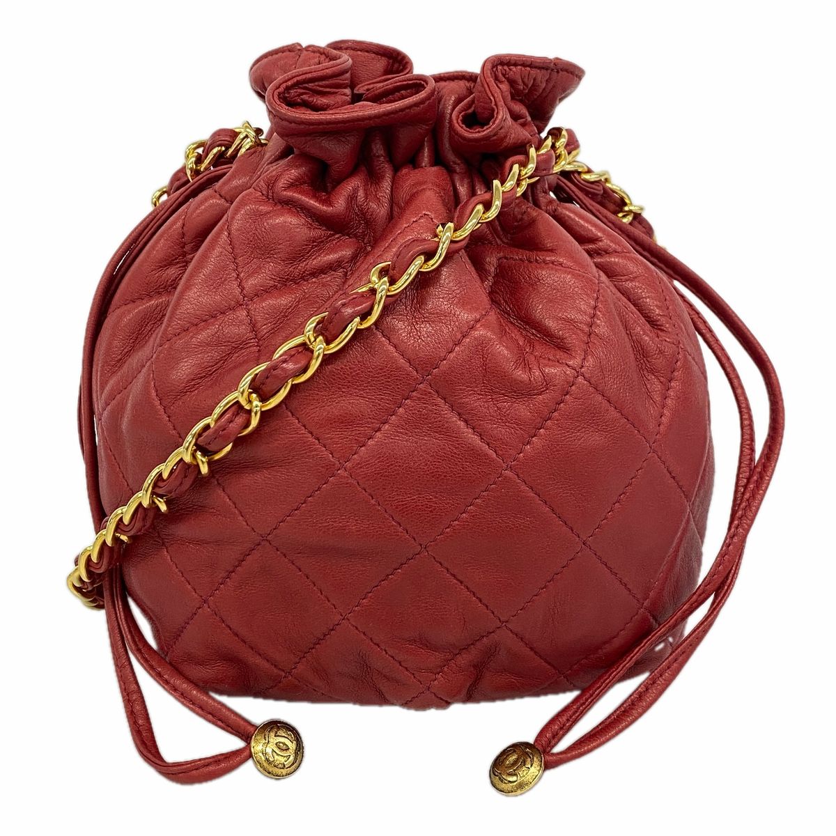 Chanel Shoulder Bag Quilted Lambskin Red Gold