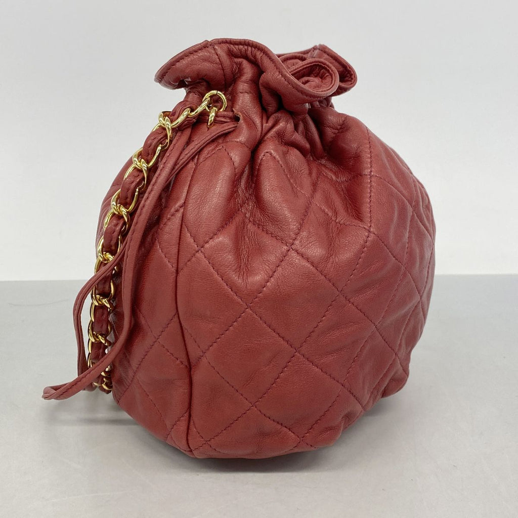 Chanel Shoulder Bag Quilted Lambskin Red Gold — view 2