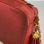 Chanel Shoulder Bag Leather Red Gold — view 6