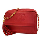 Chanel Shoulder Bag Leather Red Gold