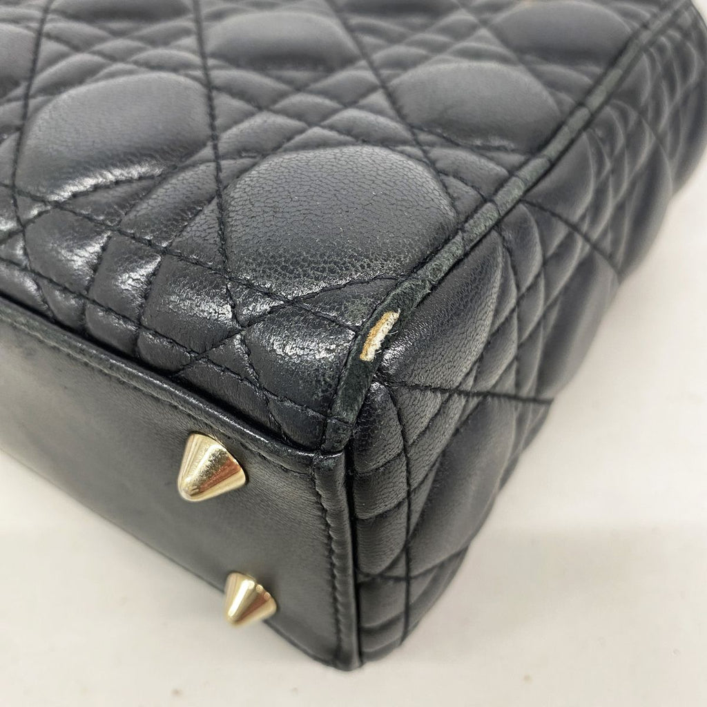 Dior Handbag Cannage Lady Leather Black Gold 2-Way Bag — view 6