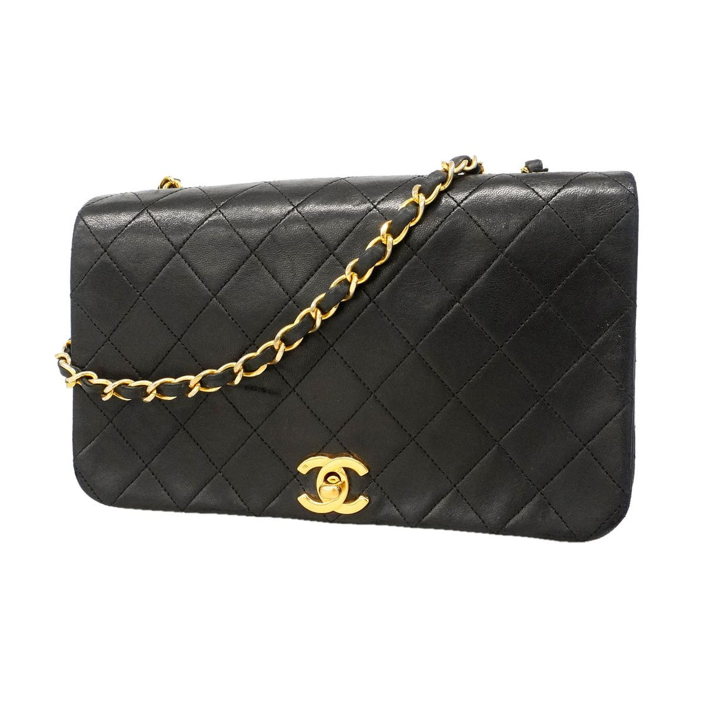 Chanel Shoulder Bag Quilted Lambskin Black Gold