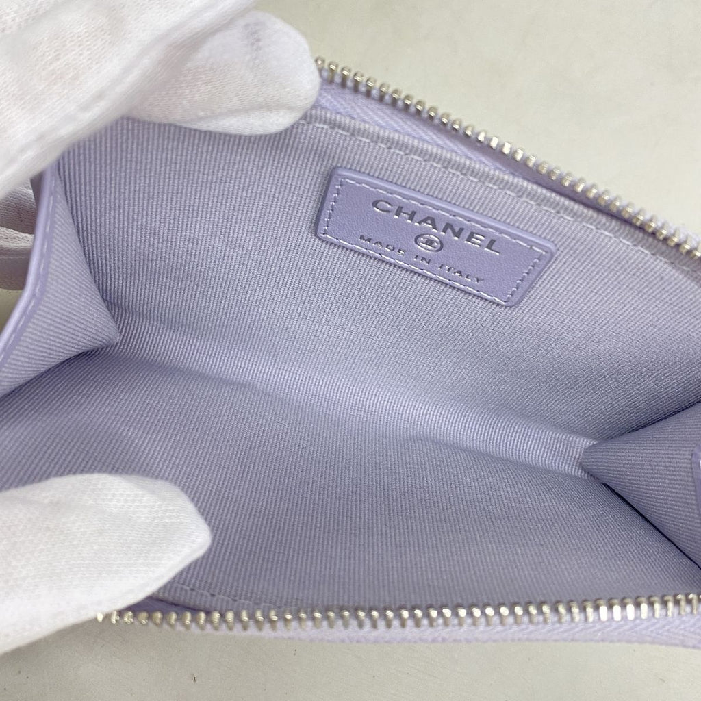 Chanel Coin Purse Quilted Caviar Leather Light Purple Silver — view 3