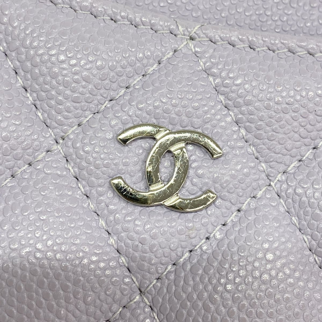 Chanel Coin Purse Quilted Caviar Leather Light Purple Silver — view 5