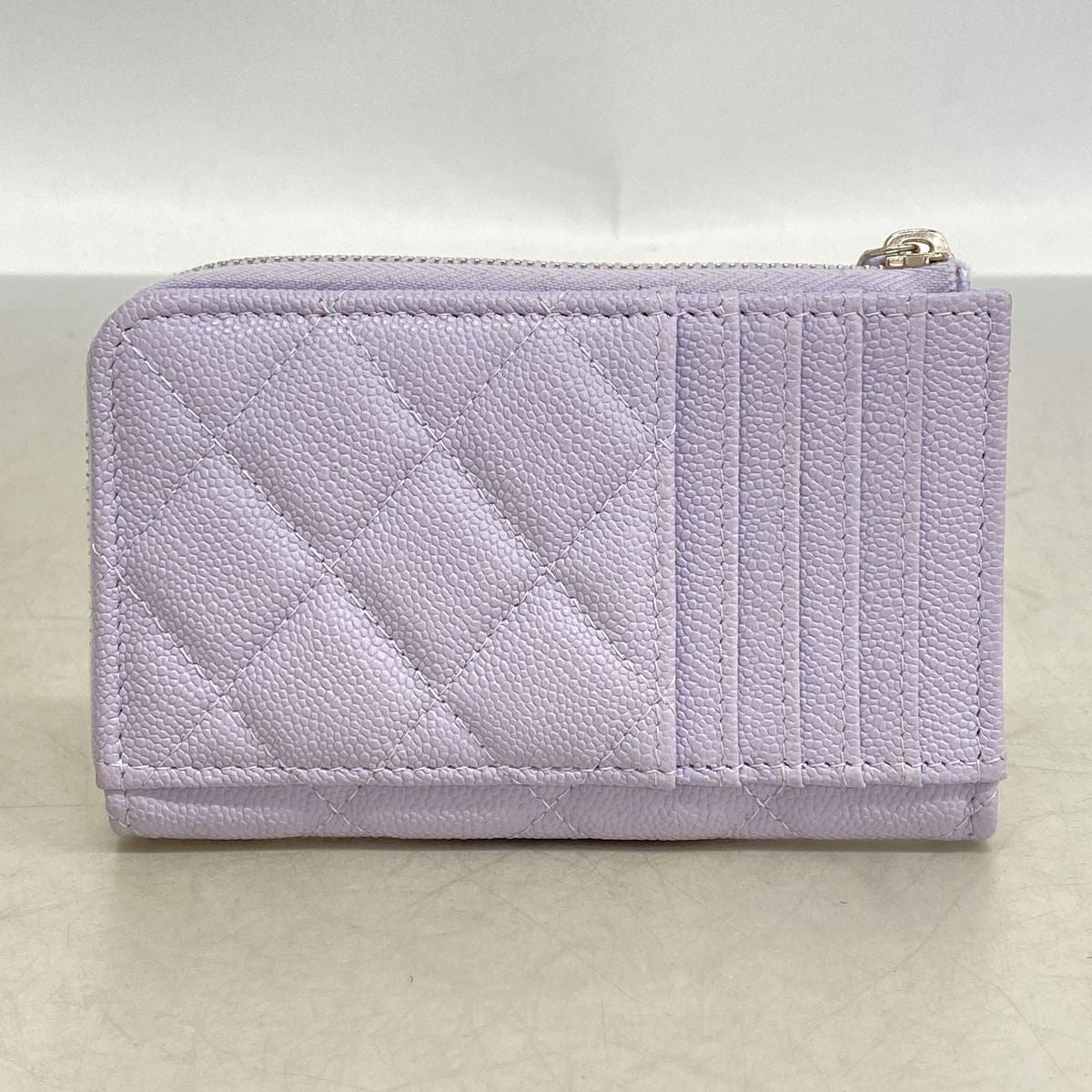 Chanel Coin Purse Quilted Caviar Leather Light Purple Silver — view 6