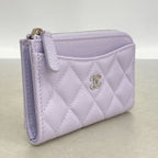 Chanel Coin Purse Quilted Caviar Leather Light Purple Silver — view 2