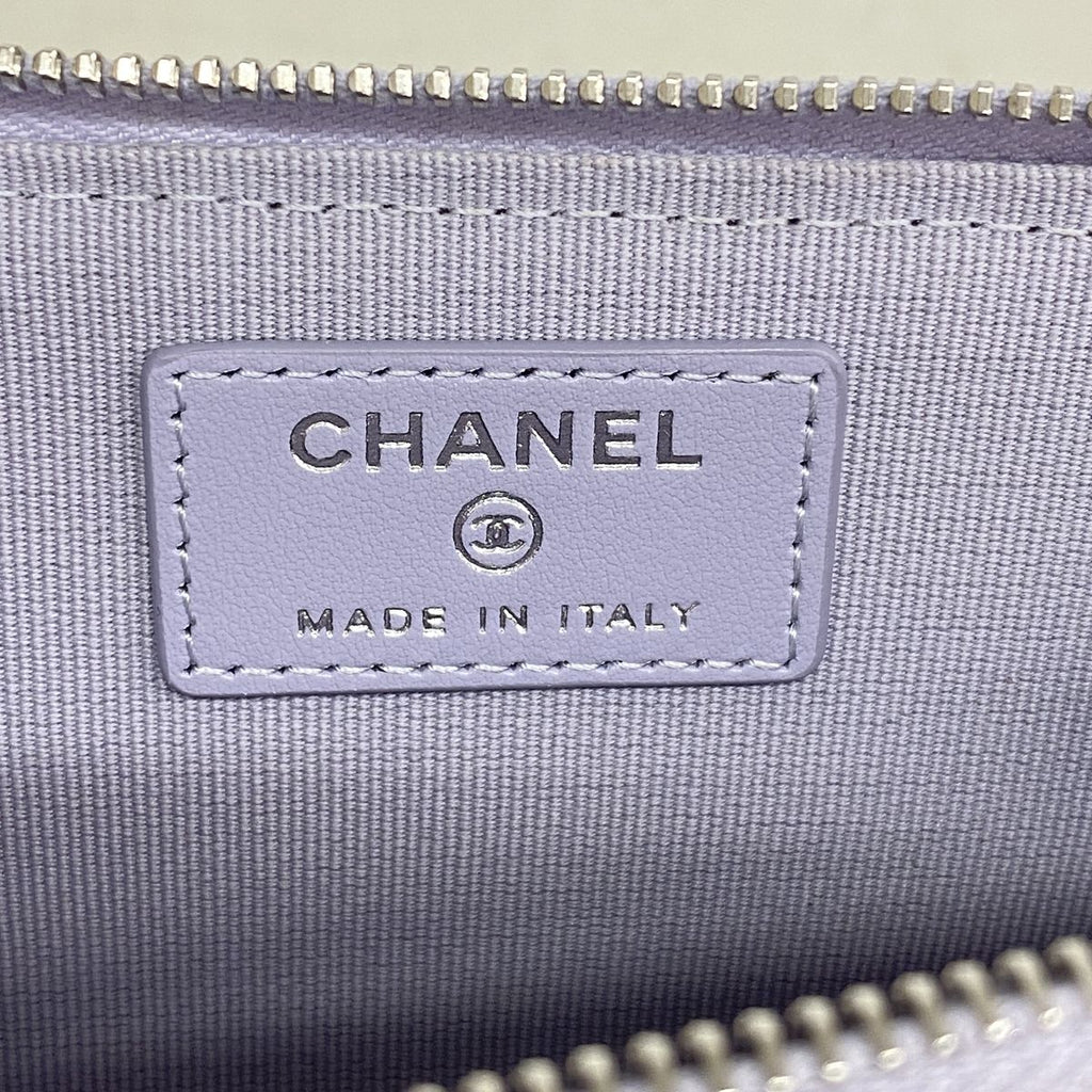 Chanel Coin Purse Quilted Caviar Leather Light Purple Silver — view 4