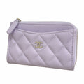 Chanel Coin Purse Quilted Caviar Leather Light Purple Silver